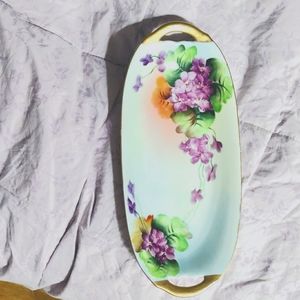 Lovely dish with markings Sweet Lilac flowers and gold handles Made in Germany